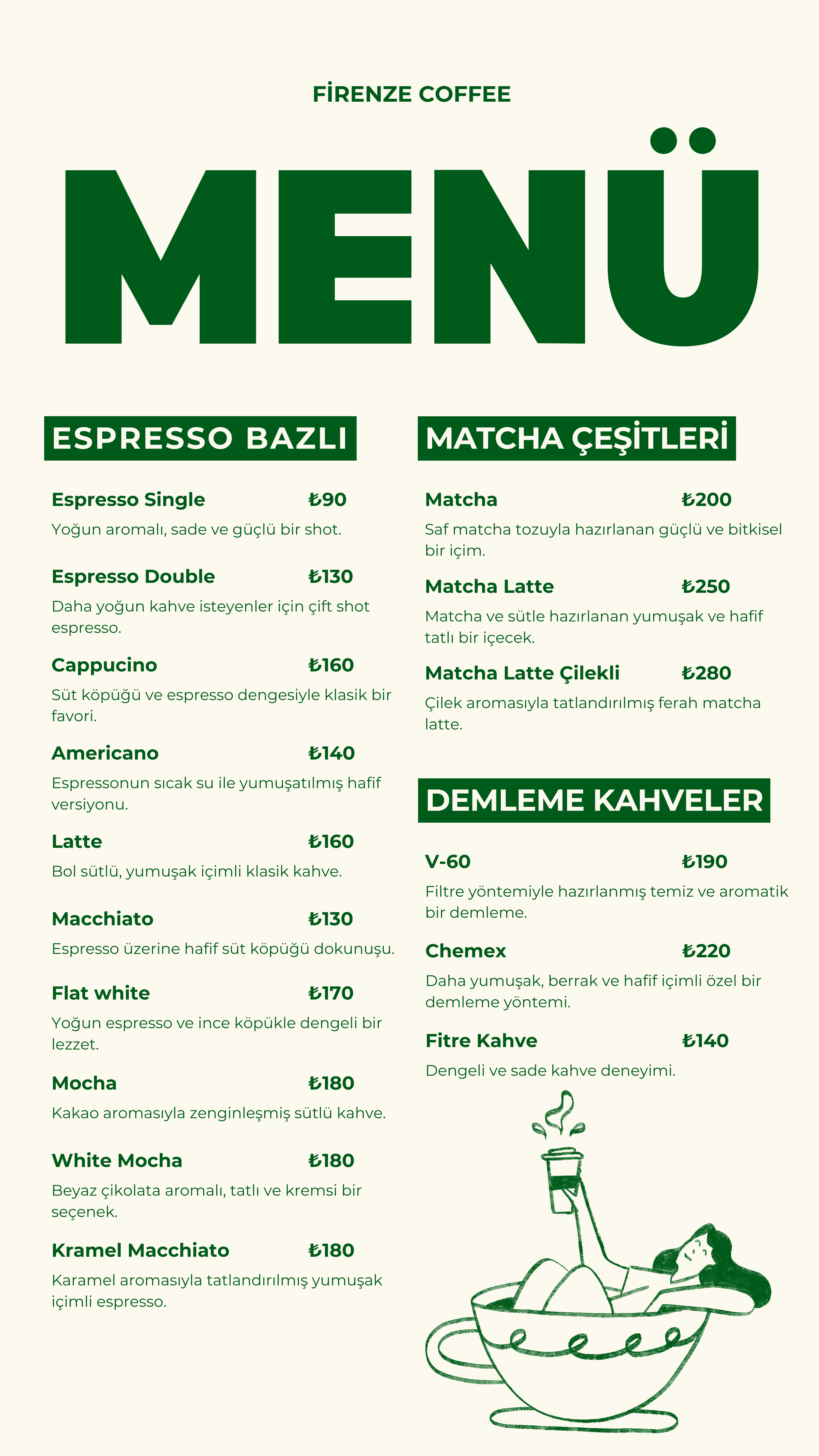 Espresso ve Matcha Menüsü